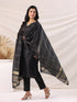 Black Cotton Blend Solid Straight Kurta Set